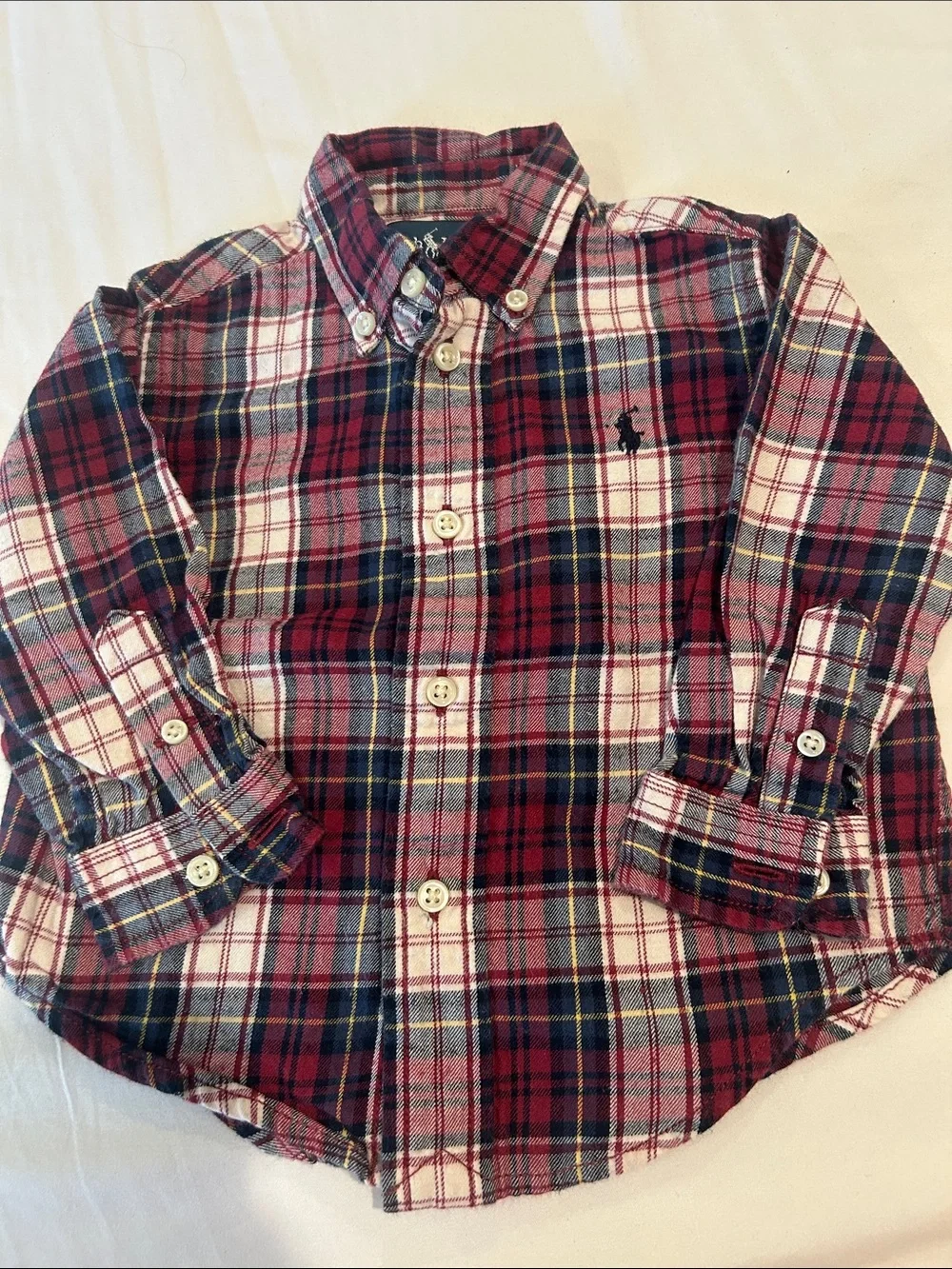 Ralph Lauren Toddler Red Navy White Plaid Button-Down Shirt
